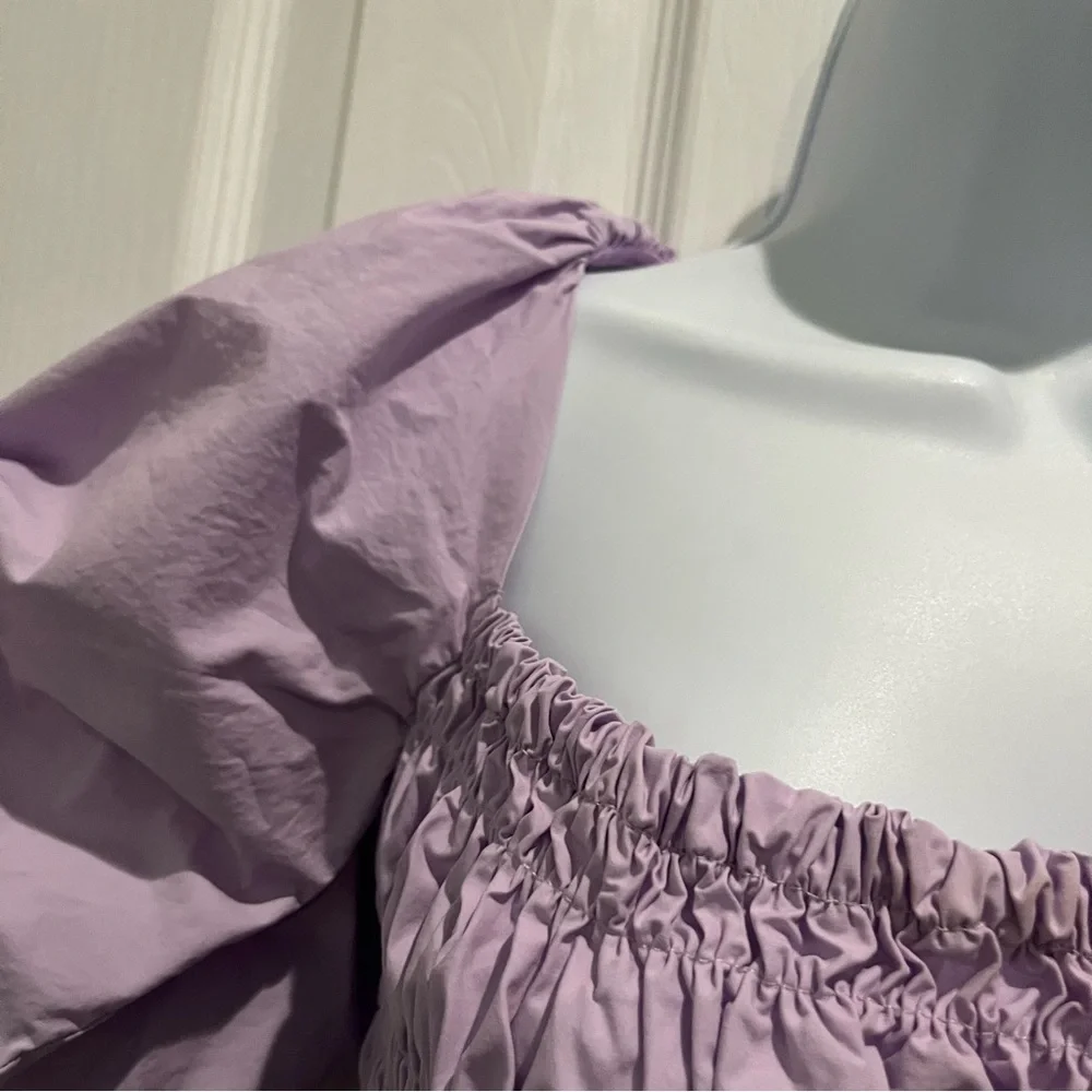 Astr Purple Princess Puff Sleeve corset waist Smocked‎ whimsical Blouse M